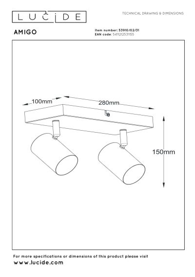 Lucide AMIGO - Ceiling spotlight - 2xGU10 - White